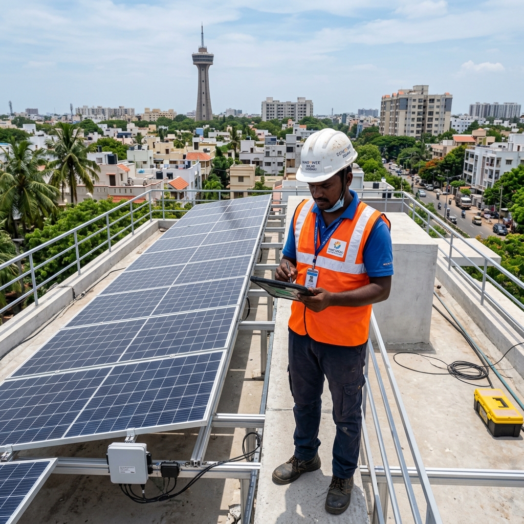 Rooftop solar panel installation in Anna Nagar, Chennai